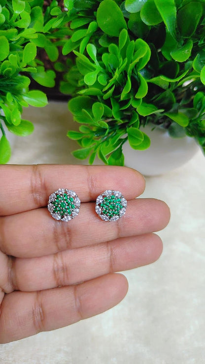 Emerald Cluster CZ Stud Earrings
