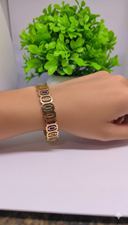 Geometric Gold-Tone Multicolor Stone Bracelet