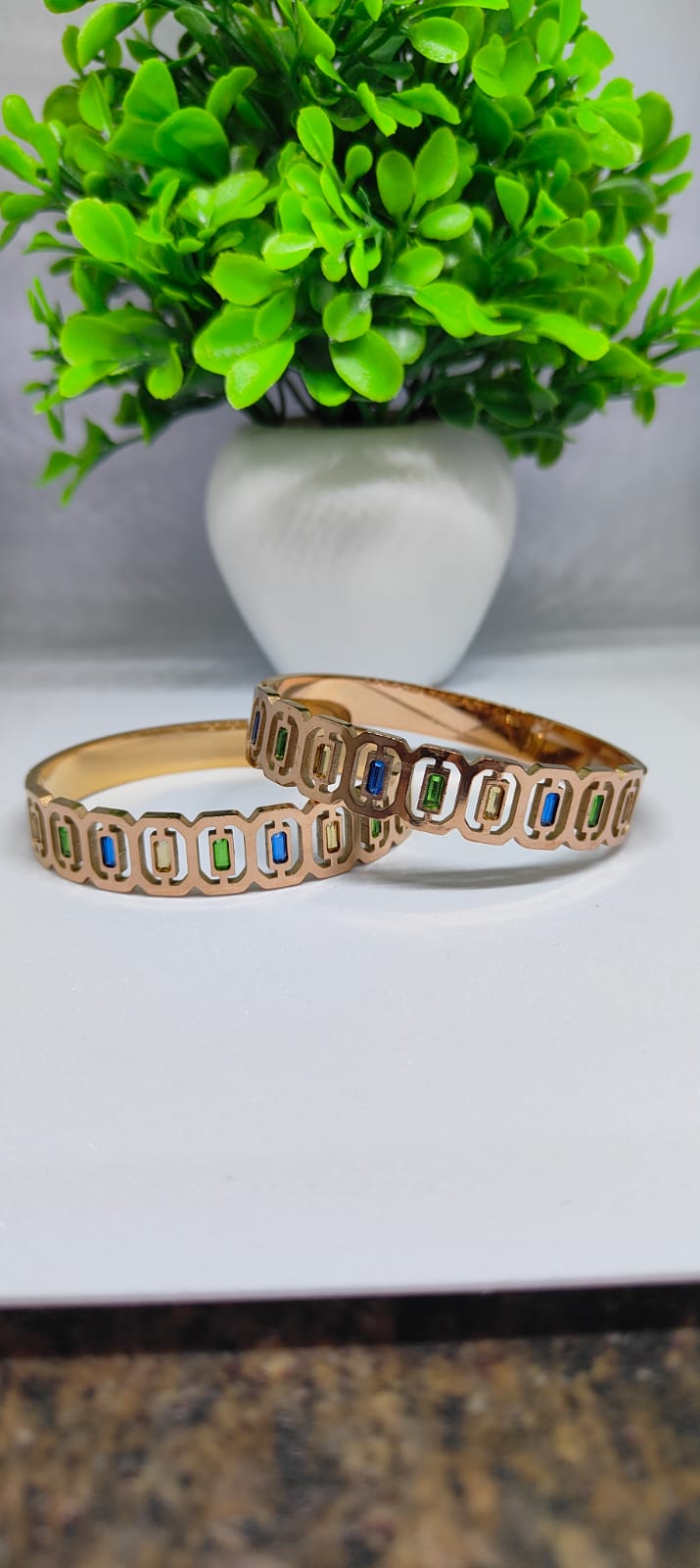 Geometric Gold-Tone Multicolor Stone Bracelet