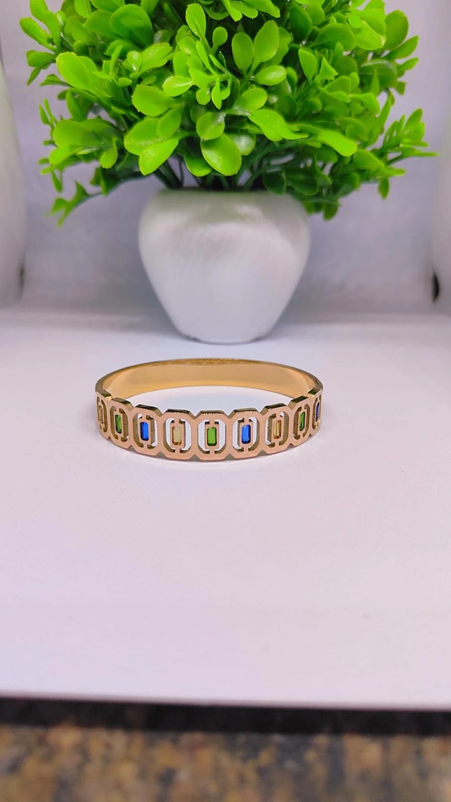 Geometric Gold-Tone Multicolor Stone Bracelet