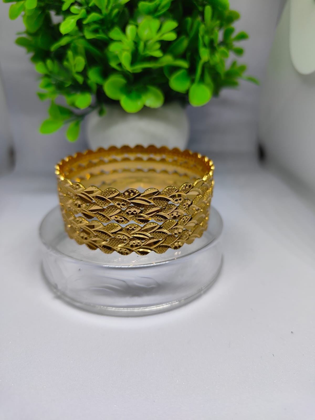 Golden Leaf Motif Bangles - Set Of 4 Bangles