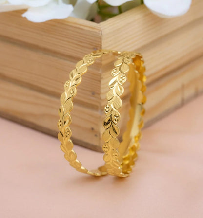 Golden Leaf Motif Bangles - Set Of 4 Bangles