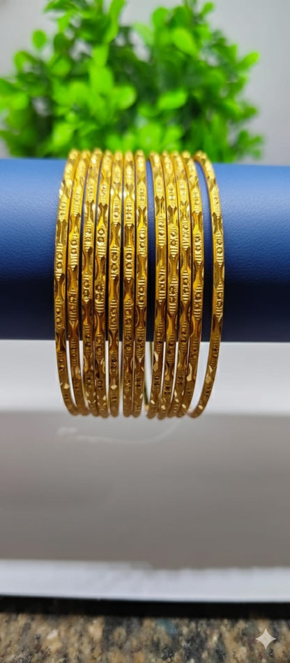 Classic Gold-Textured Daily Wear Bangles - Set of 12 bangles