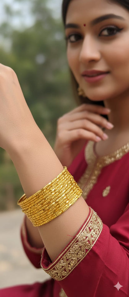 Classic Gold-Textured Daily Wear Bangles - Set of 12 bangles