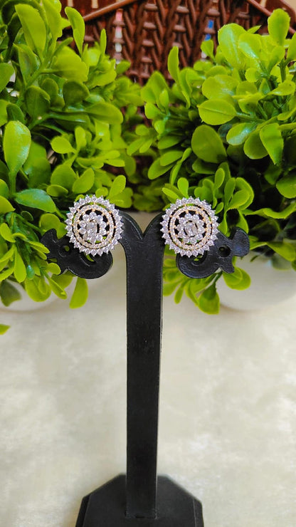 Floral Halo American Diamond Stud Earrings
