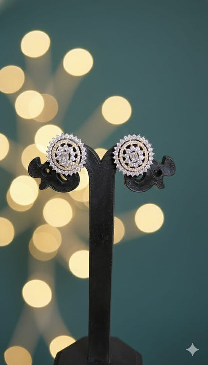 Floral Halo American Diamond Stud Earrings
