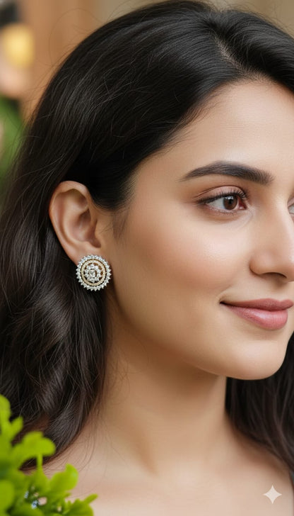 Floral Halo American Diamond Stud Earrings