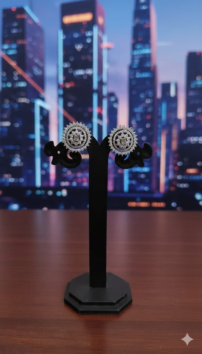 Floral Halo American Diamond Stud Earrings