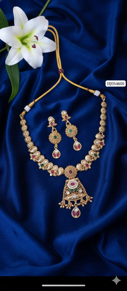 Antique Gold-Plated Peacock & Paisley Necklace Set