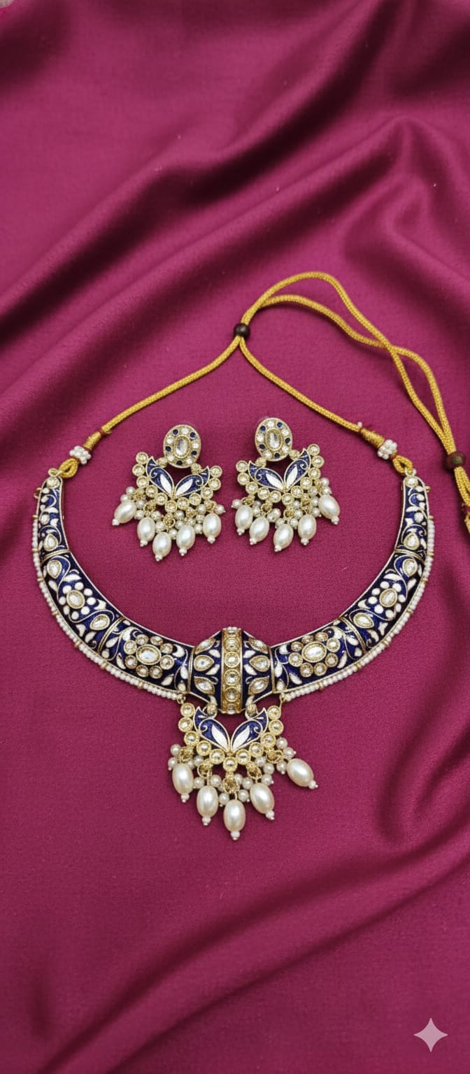 The Royal Indigo Meenakari Hasli