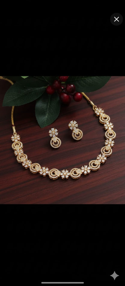 Radiant Bloom Stone-Studded Gold Polish Necklace Set