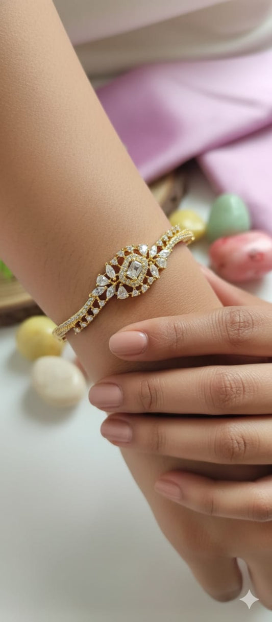 Elegant Golden Polish American Diamond Openable Kada