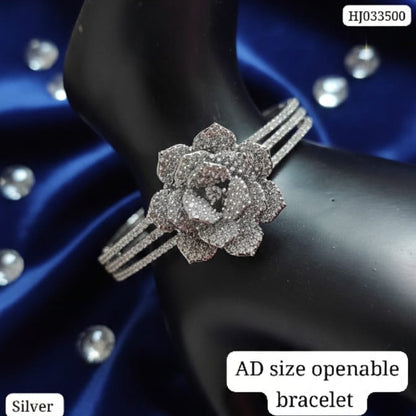 Silver Lotus Blossom AD Openable Cuff Bracelet