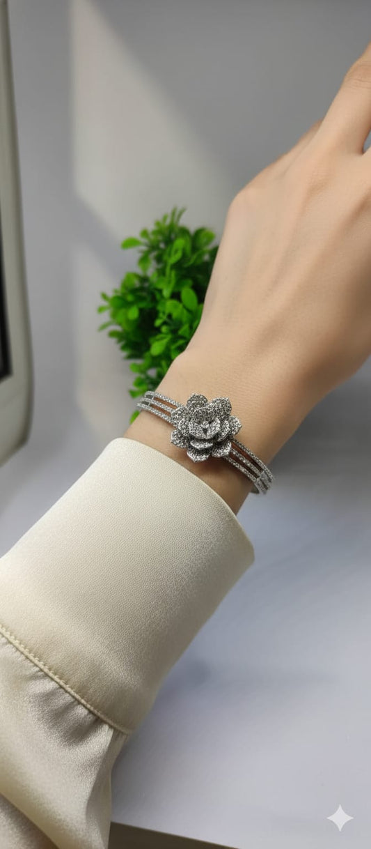 Silver Lotus Blossom AD Openable Cuff Bracelet