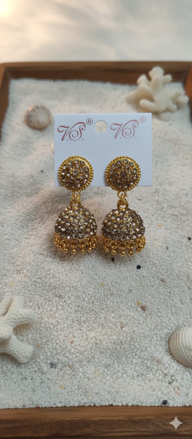 Gold Plated Crystal Jhumka Earrings