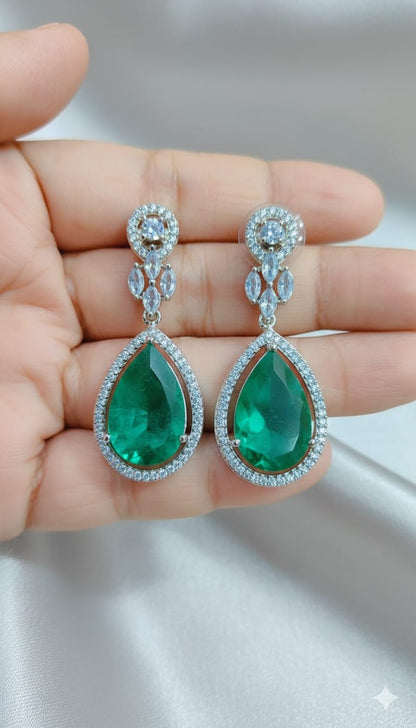 Emerald Green Crystal Tear Drop Earrings