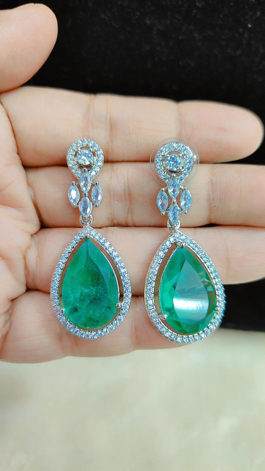 Emerald Green Crystal Tear Drop Earrings