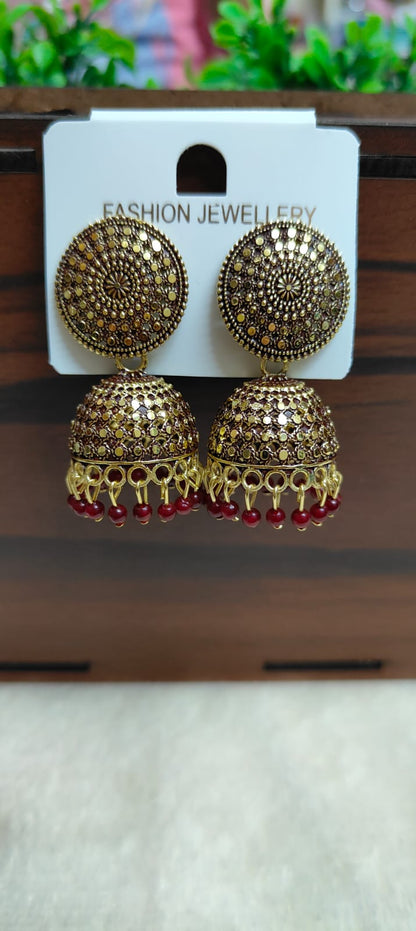 Antique Gold Mirror Work Jhumka Earrings