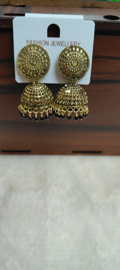 Antique Gold Mirror Work Jhumka Earrings
