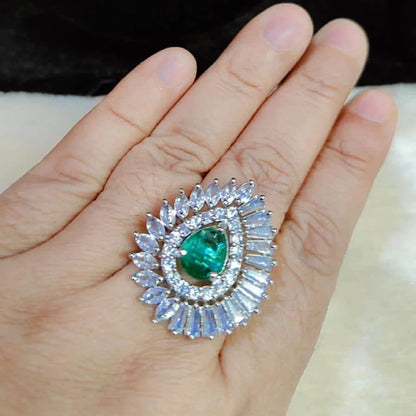 Azure Teardrop Halo Statement Ring