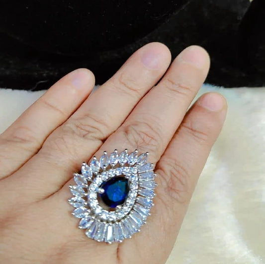 Azure Teardrop Halo Statement Ring