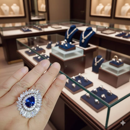 Azure Teardrop Halo Statement Ring