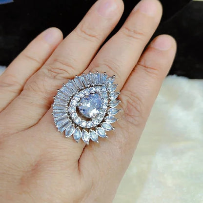 Azure Teardrop Halo Statement Ring