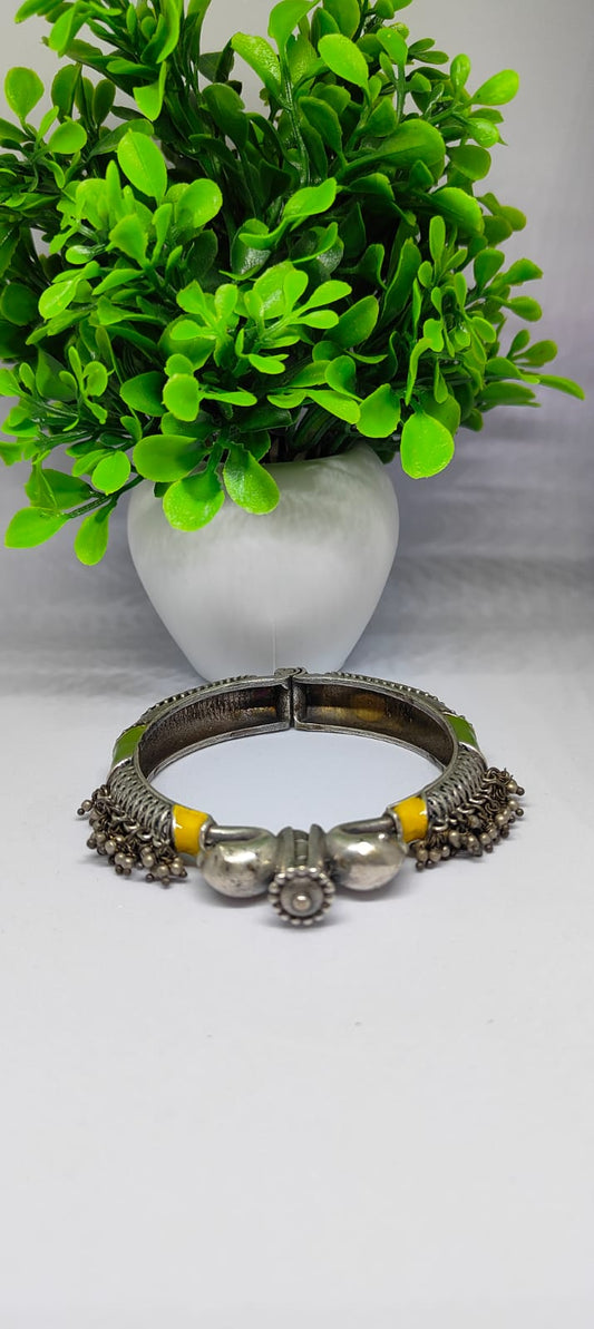 Handcrafted Oxidized Silver Kada with Multicolor Enamel Accents