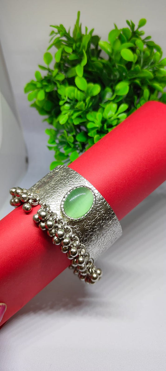 Handcrafted Oxidized Silver Kada with Multicolor Enamel Accents