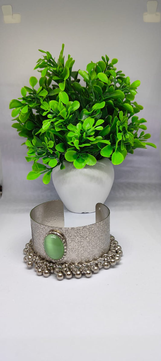 Handcrafted Oxidized Silver Kada with Multicolor Enamel Accents