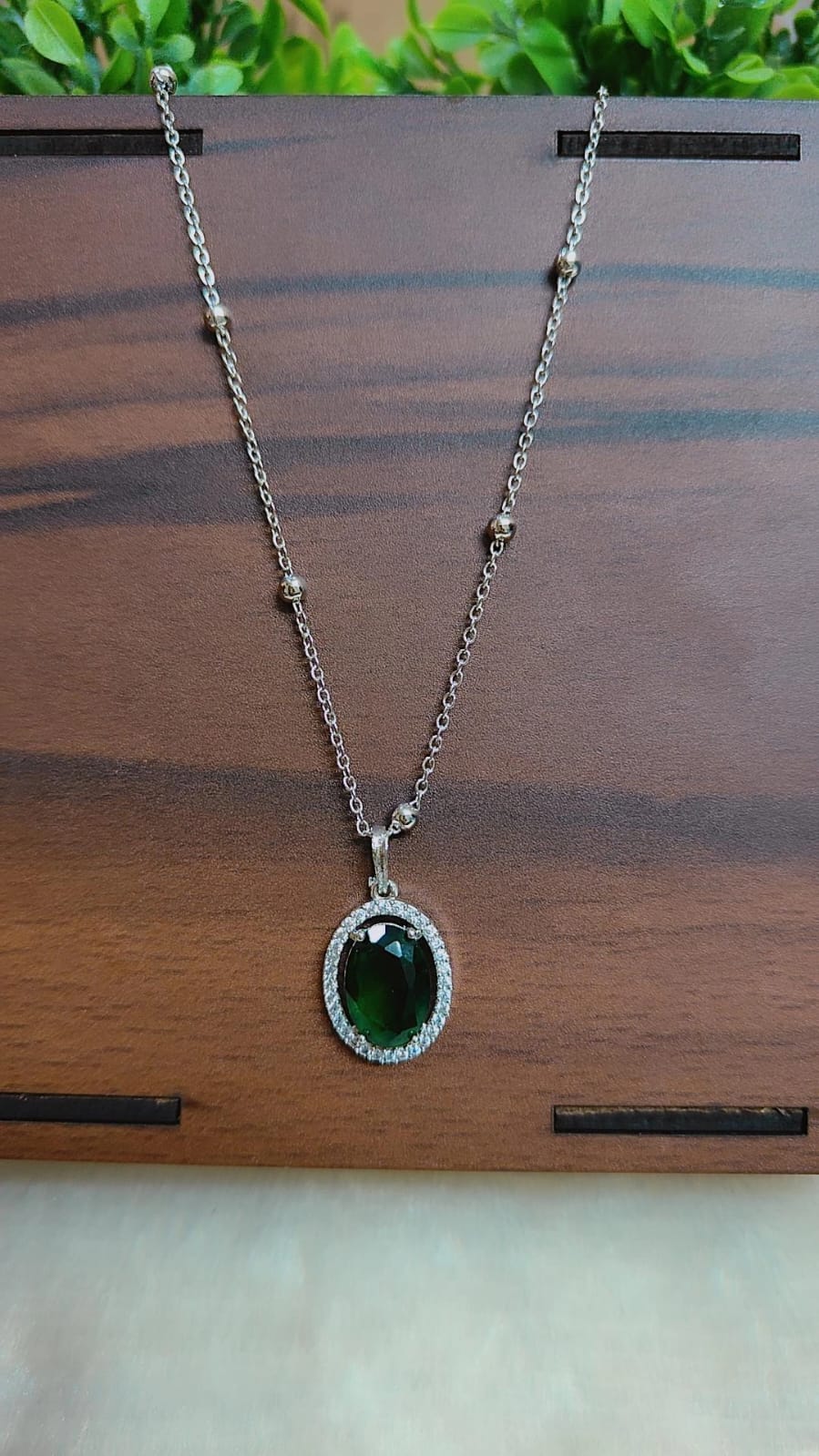 Elegant Stone Chain Pendant with Crystal Halo