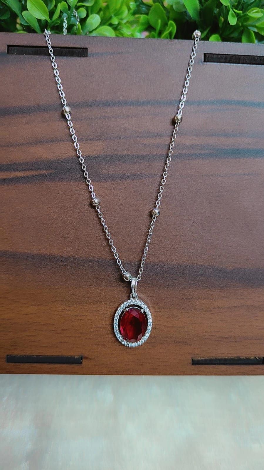 Elegant Stone Chain Pendant with Crystal Halo