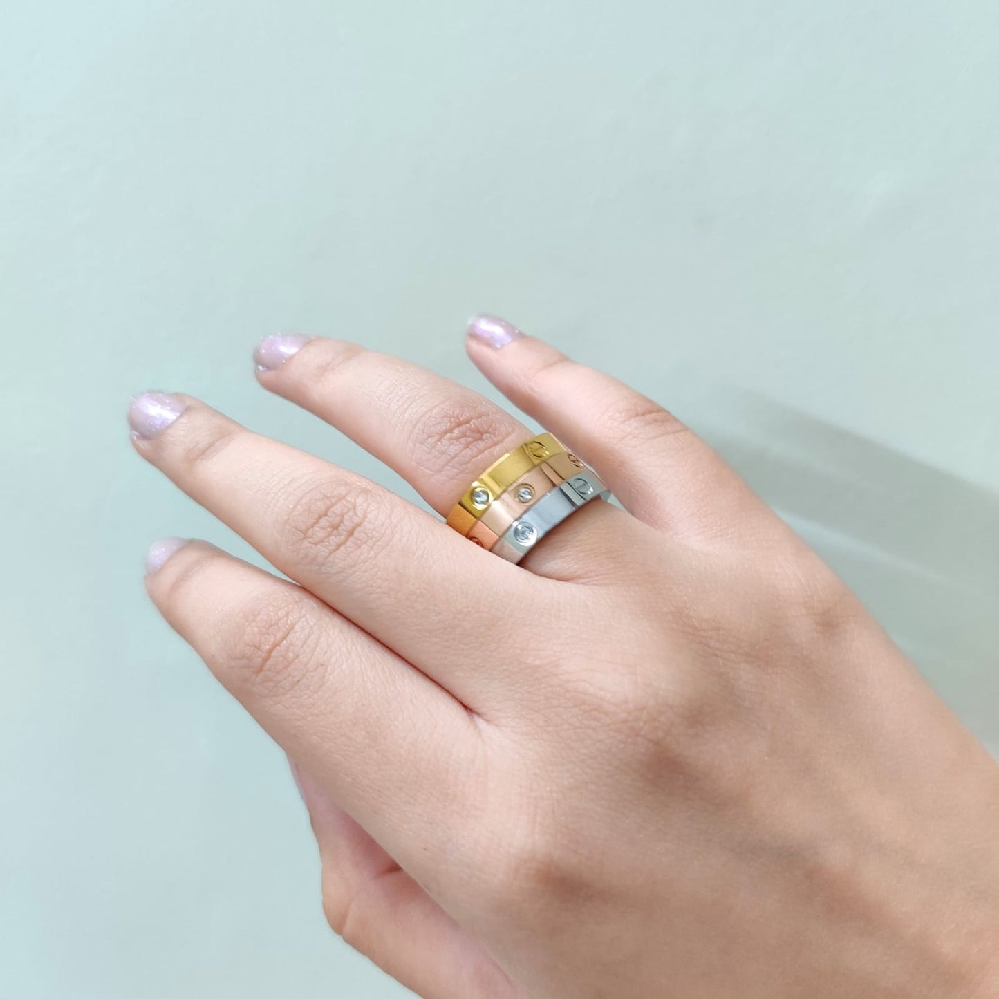 Triple-Tone Crystal Band Rings - Combo