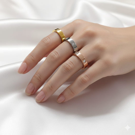 Triple-Tone Crystal Band Rings - Combo