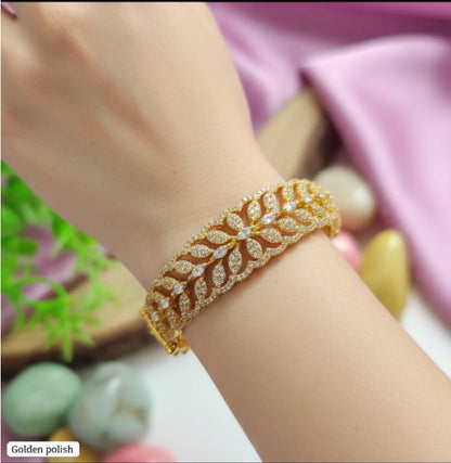 Golden Leaf Design American Diamond Bracelet