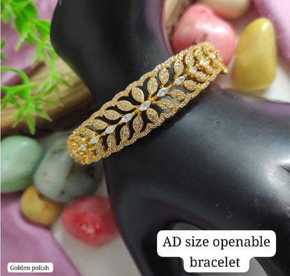 Golden Leaf Design American Diamond Bracelet