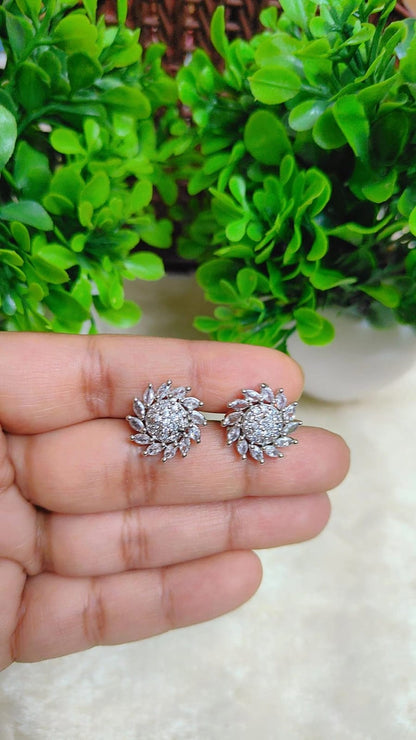 Floral Sparkle American Diamond Stud Earrings