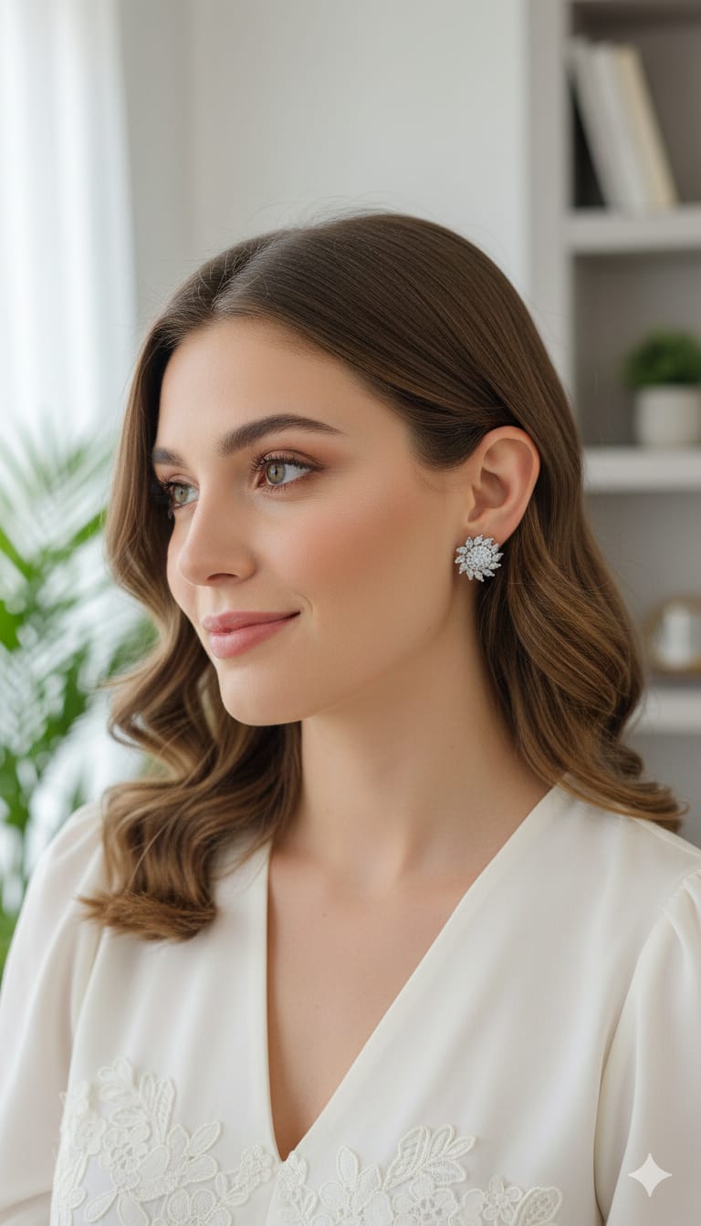 Floral Sparkle American Diamond Stud Earrings