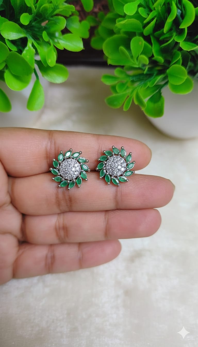 Floral Sparkle American Diamond Stud Earrings