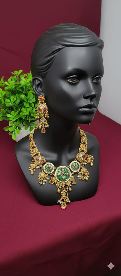 Royal Green Kundan-Style Necklace Set