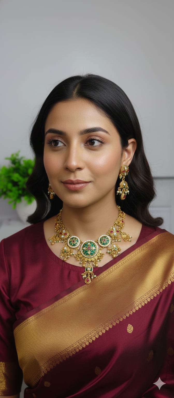 Royal Green Kundan-Style Necklace Set