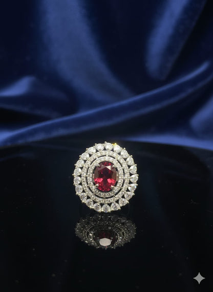 Ruby Red Halo American Diamond Ring