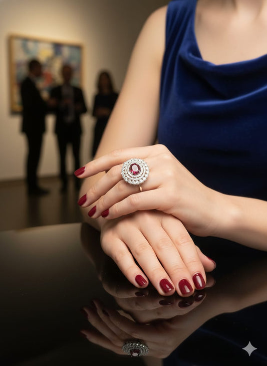 Ruby Red Halo American Diamond Ring