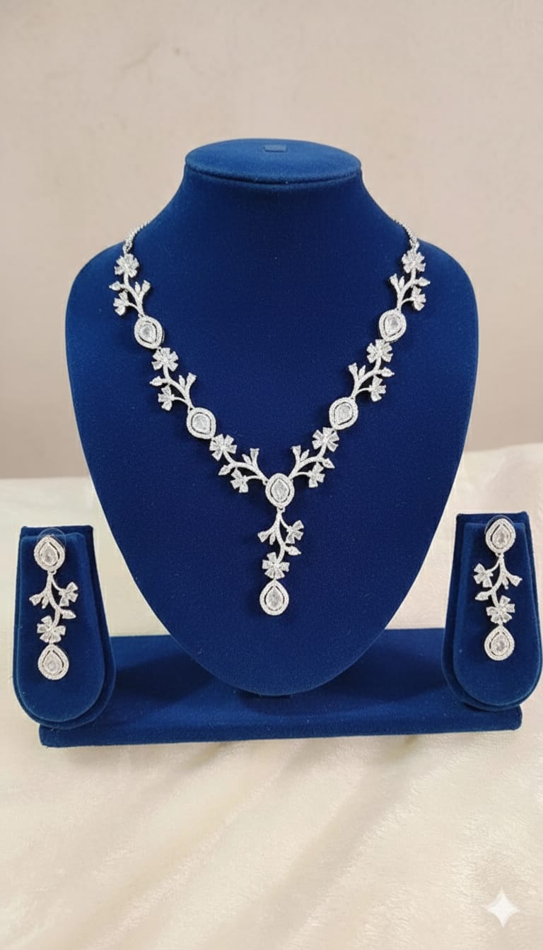Floral American Diamond Necklace Set