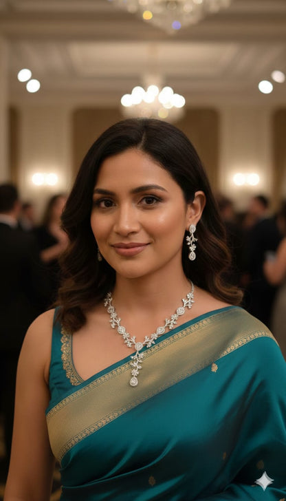 Floral American Diamond Necklace Set