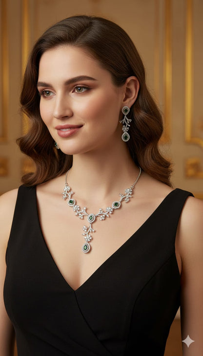 Floral American Diamond Necklace Set