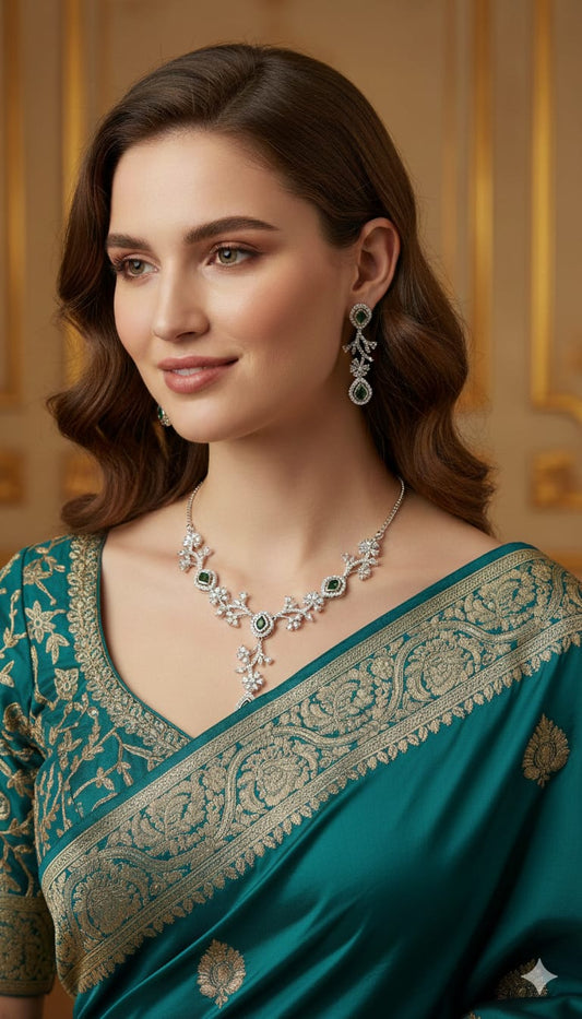 Floral American Diamond Necklace Set