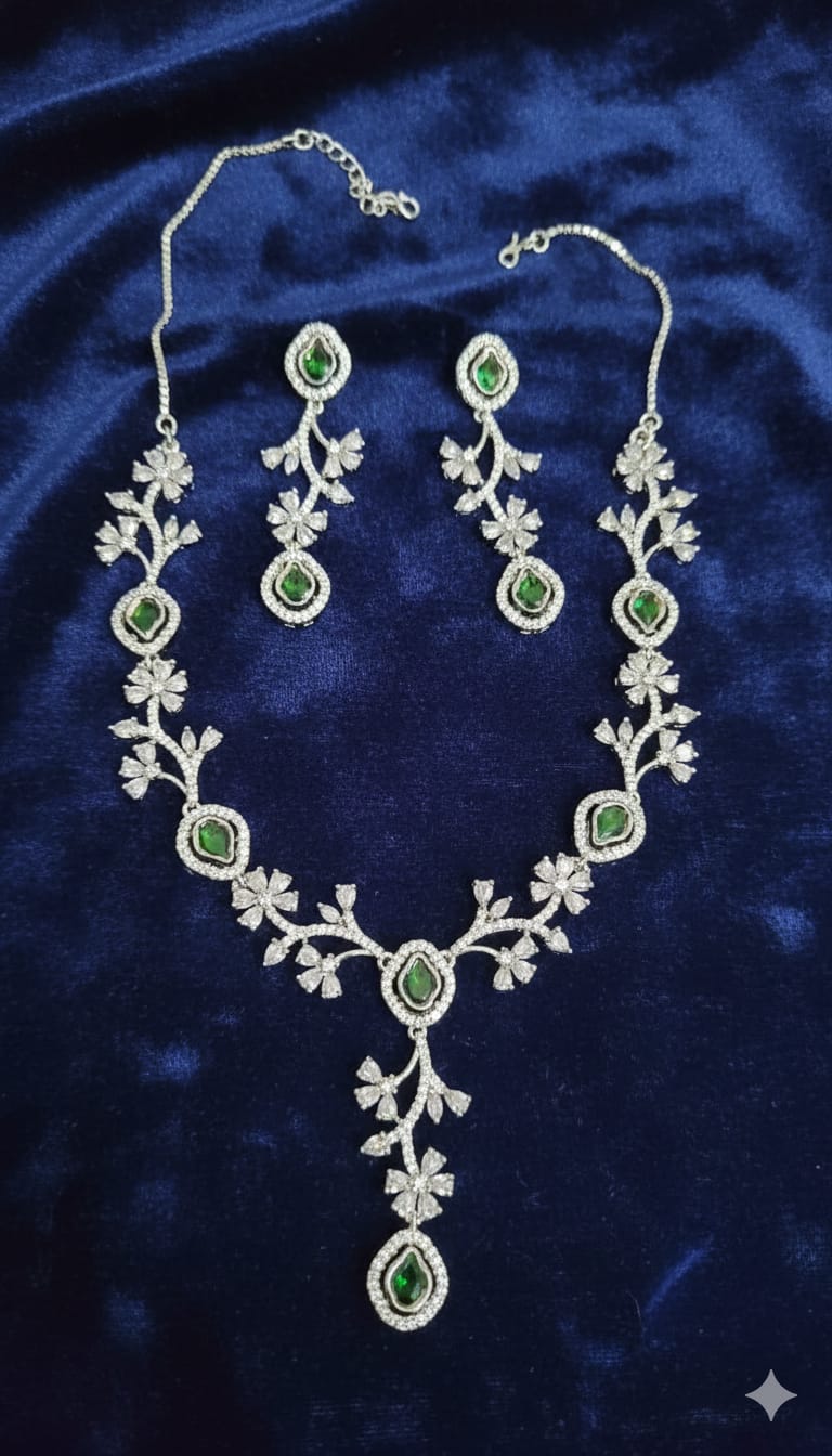 Floral American Diamond Necklace Set
