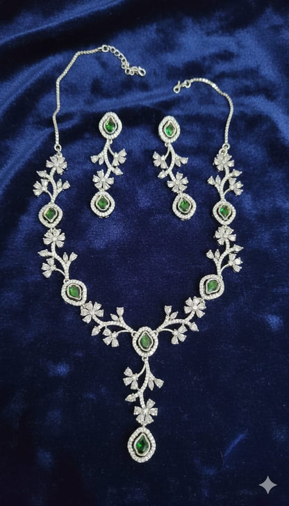 Floral American Diamond Necklace Set