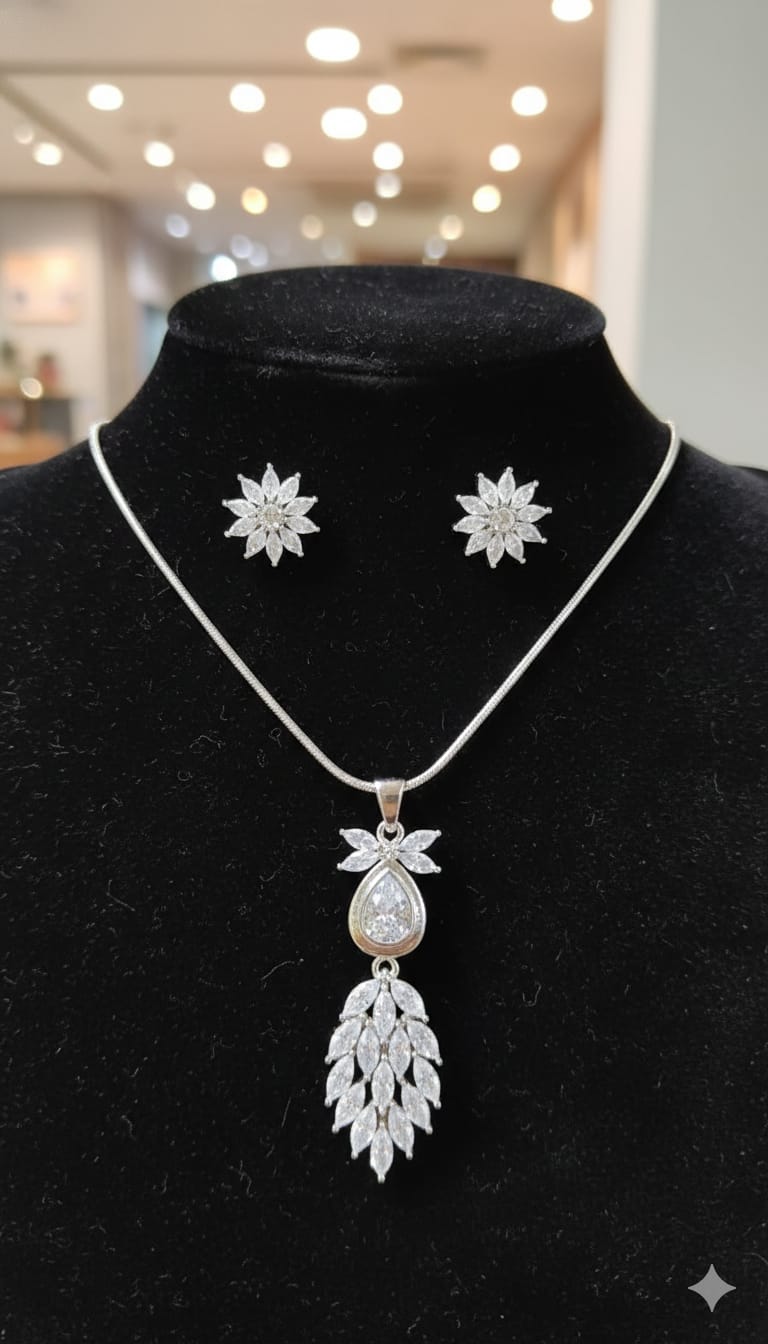 Elegant American Diamond Leaf Necklace